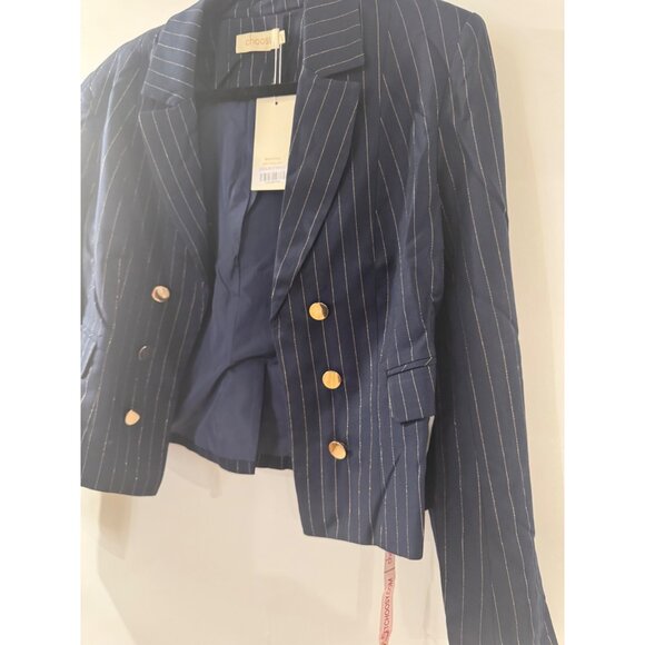 Choosy Womens Navy Pinstripe Blazer Size 12 With Gold Button Accents - Picture 2 of 8